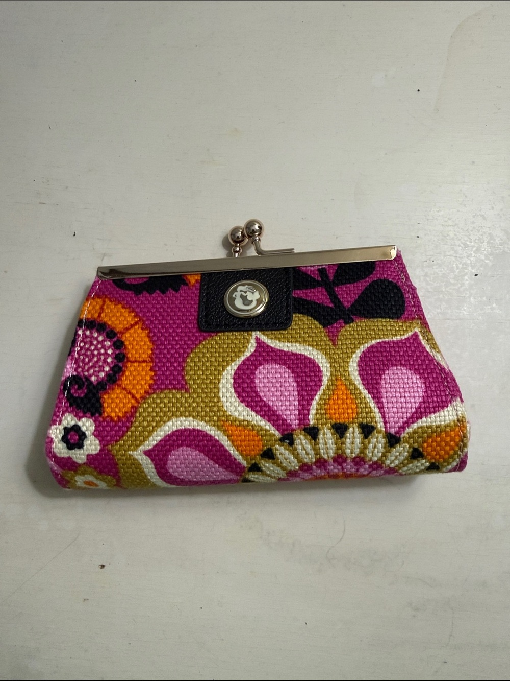 Colorful Floral Kiss-Lock Wallet - Pink & Gold